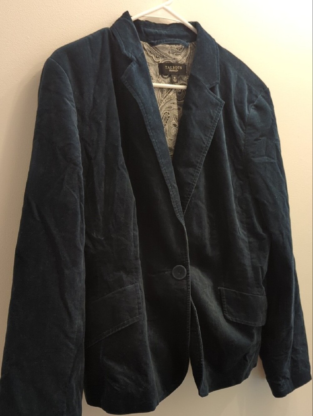 Talbots Dark Teal Velvet Single-Button Blazer, Size 18 - Picture 4 of 6
